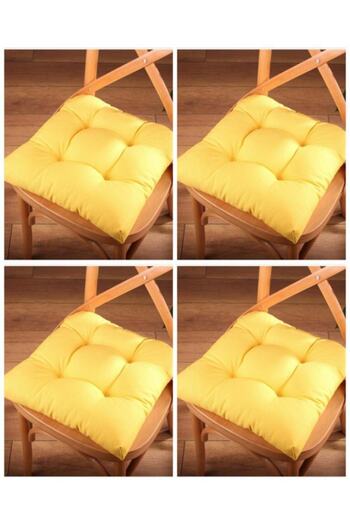 ALTINPAMUK 4-Piece Gold Yellow Pofidik Chair Cushion Special Stitched Lace up 40X40Cm