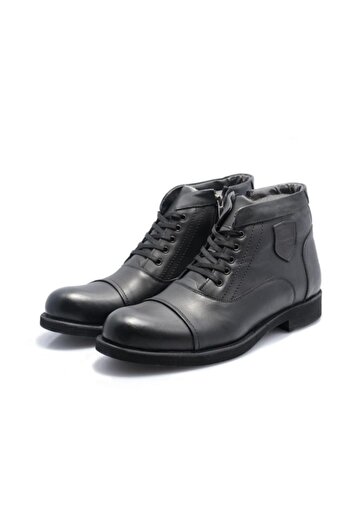 İmerShoes Günlük Erkek Hakiki Deri Siyah Bot Büyük Numara Postal Içi Kürklü Fermuarlı Ayakkabı 081