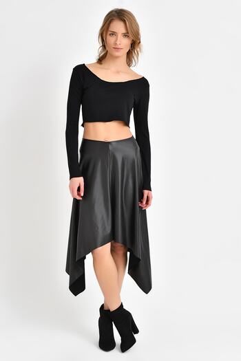 Quincey Asymmetric Leather Skirt Lycra Black Ekm2520