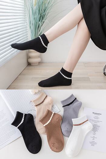 BGK 5 Pairs of Women's Picot Patterned Socks