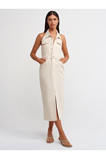 Dilvin Cotton Denim Women's Dress - Open Back 90522