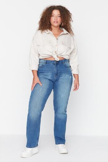 Trendyol Curve Világoskék magas derekú bootcut farmer TBBAW23CJ00011