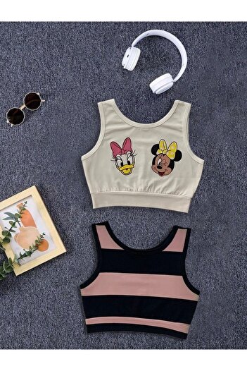 Machetta Daisy & Minnie Printed and Striped 2-Piece Kids Crop Blouse