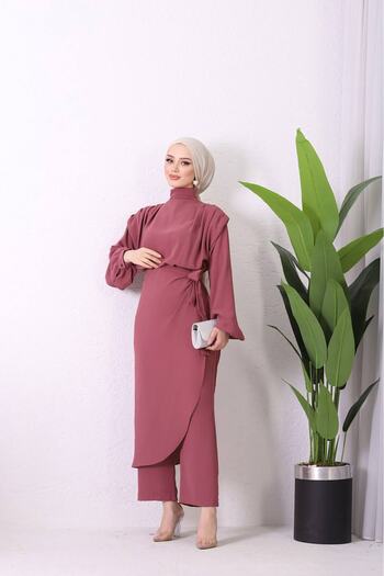 Neşeli Butik women's imported cloth skirt islamic jumpsuit SMS011 - Dried Rose