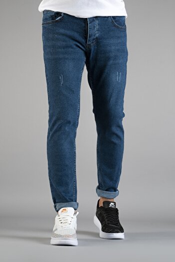 bombe Ανδρικό Slim Fit Στενό Κόψιμο Νυχιών Τζιν Παντελόνι Μπλε