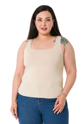 DISENTIS MODEST Plus Size Strappy Half Lined Viscose Beige Body