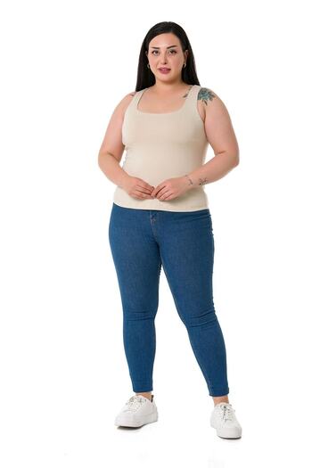 DISENTIS MODEST Plus Size Strappy Half Lined Viscose Beige Body