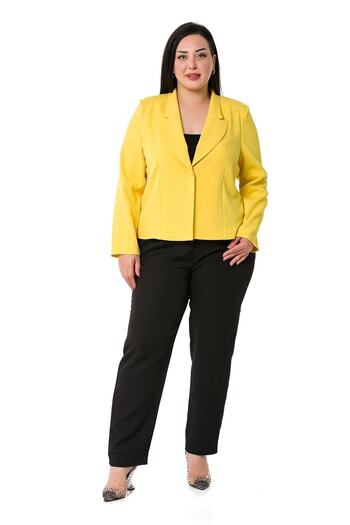 DISENTIS MODEST Large Size Collar Detailed Padded Unlined Short Yellow Jacket