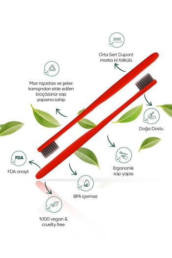 TBRUSH Bio-soluble Vegan Toothbrush – Red Color – Medium Hard