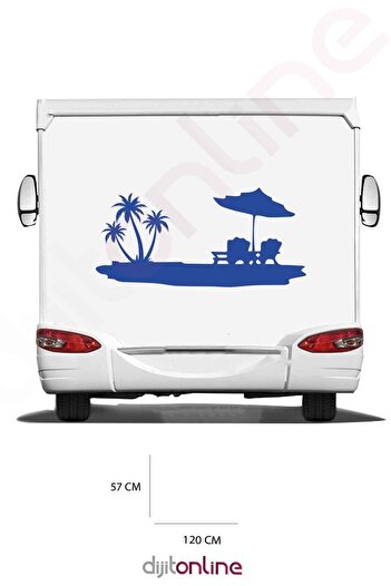 Dijitonline Autocolant Vacanță Caravană - Autocolant șezlong - Autocolant Palmier - 120x57 Cm