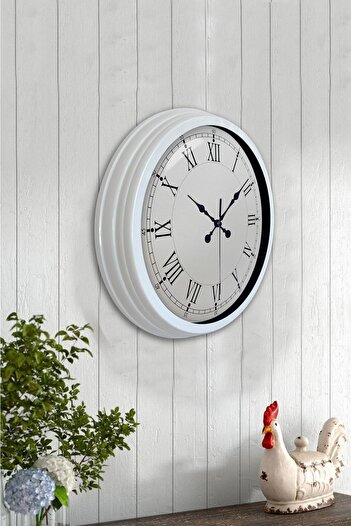 Kasva Concept Hediyelik Metal Beyaz Retro Duvar Saati 40 Cm