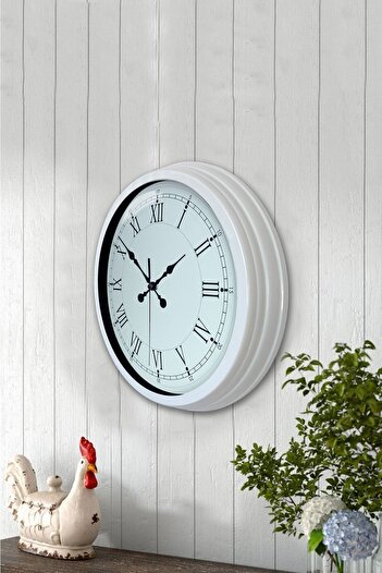 Kasva Concept Hediyelik Metal Beyaz Retro Duvar Saati 40 Cm