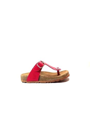 Onlo Ayakkabı Pafi 100 Genuine Leather Red Orthopedic Flip Flops for Girls