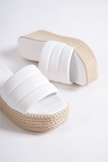 BZ Moda Orthopedic Sole Wedge Heeled Women's Slippers White