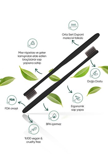 TBRUSH Bio-soluble Vegan Toothbrush – Black Color – Medium Hard