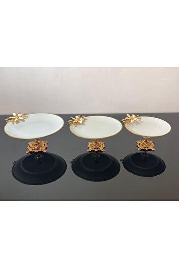 atabey home Cast Iron Leg Round Presentation Bowl 3 Piece Set White Flower