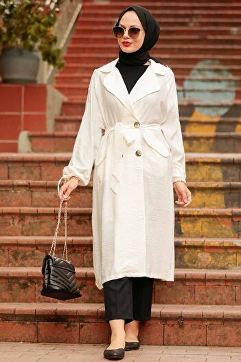 Neva Style - Classic Collar Ecru Hijab Cap 41060E