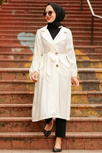 Neva Style - Classic Collar Ecru Hijab Cap 41060E