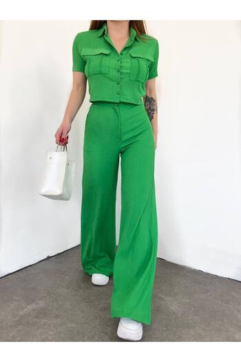 GÖKÇE CLOTHİNG Women's Button Detailed Capped Pant Suit