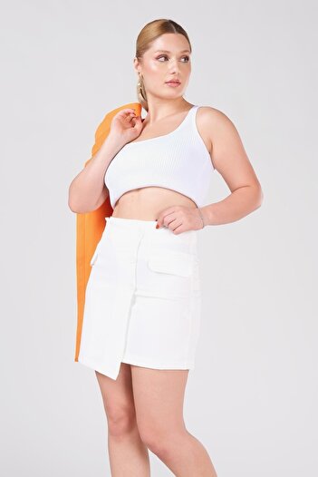 Giyim Dünyası Women's Pocket Detailed Skirt Ecru