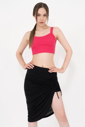 Soyo Black Viscose Adjustable Slit Double Skirt