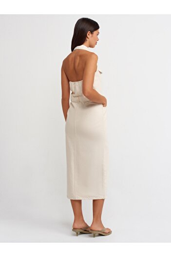 Dilvin Cotton Denim Women's Dress - Open Back 90522