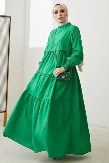 InStyle Single Layer Detailed Casual Hijab Dress - Green