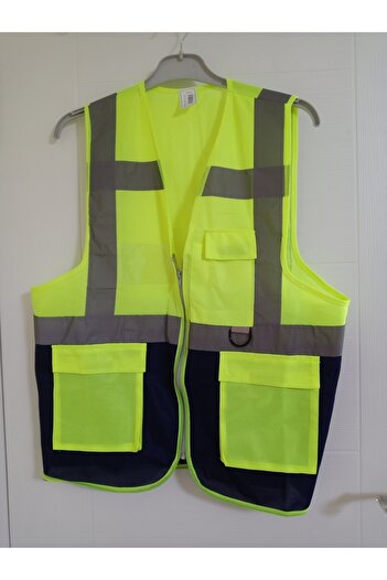 KobalBusiness Work Safety Vest- Polyester Fabric in Yellow -Gray Color XL -L- Sizes.