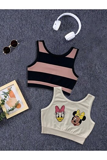 Machetta Daisy & Minnie Printed and Striped 2-Piece Kids Crop Blouse