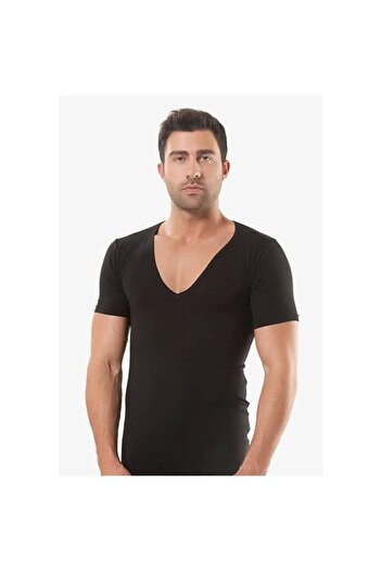 Elegant 2 Adet Erkek Modal Likralı Derin V Yaka Sporcu T-shirt