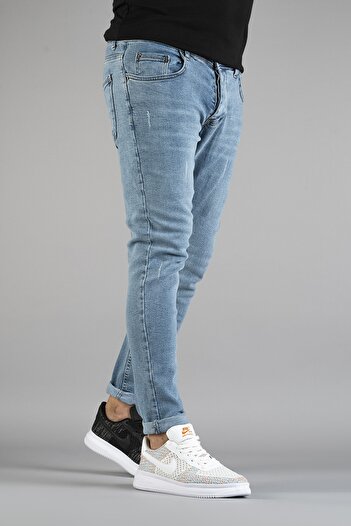 bombe Ανδρικό slim fit στενό κομμένο νύχια Τζιν παντελόνι Μπλε του πάγου