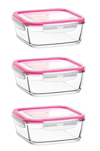 LAV Fresco 3-Piece Storage Set with Glass Lock, 1150Cc Pink Cover (Frs-249)