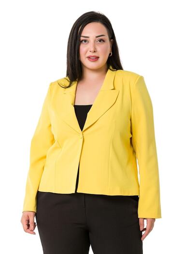 DISENTIS MODEST Large Size Collar Detailed Padded Unlined Short Yellow Jacket