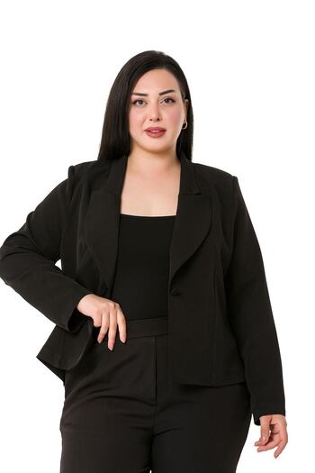 DISENTIS MODEST Large Size Collar Detailed Padded Unlined Short Black Jacket
