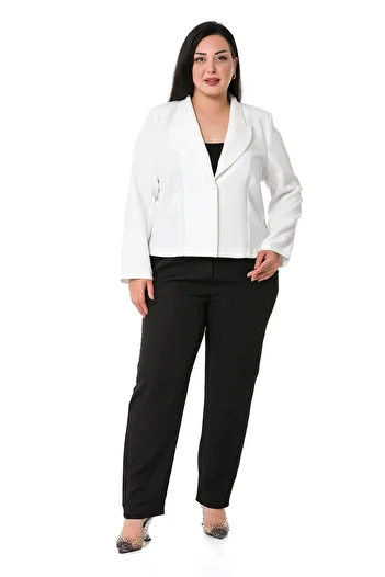 DISENTIS MODEST Large Size Collar Detailed Padded Unlined Short White Jacket