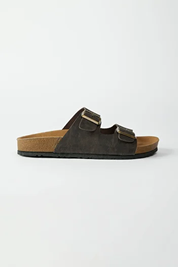 AC&Co / Altınyıldız Classics Men's Brown Double-Strapped Buckle Slippers