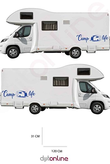Dijitonline 2 Autocolante pentru Rulotă - Autocolant Camping - Autocolant Camp Life - 120x31 Cm