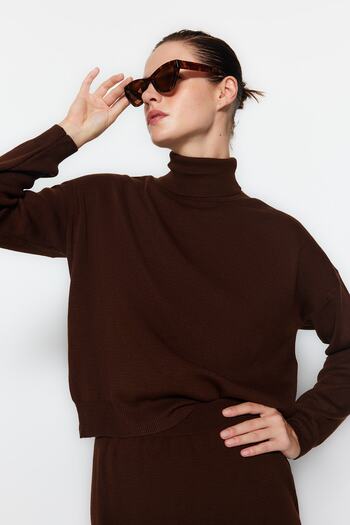 Trendyol Collection Καφέ ζιβάγκο Πλεκτό Σετ Πλεκτό TWOAW24AU00035