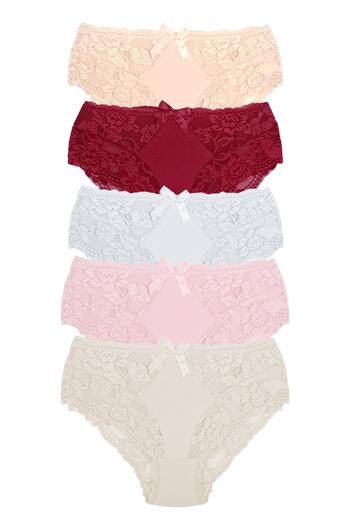 Zena 5-Piece Lace And Cotton Plus Size Women's Panties