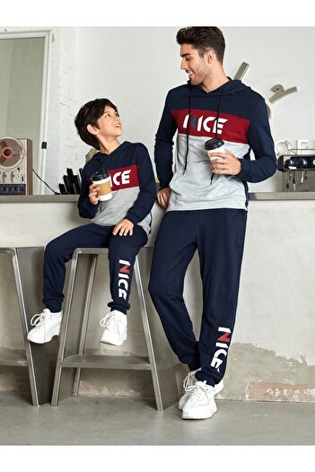 Keywest Σετ αθλητικής φόρμας Father Son Navy Blue Piece Nice Printed Oversize Bottom Top (Αγοράστε 2 τεμάχια για συνδυασμό)