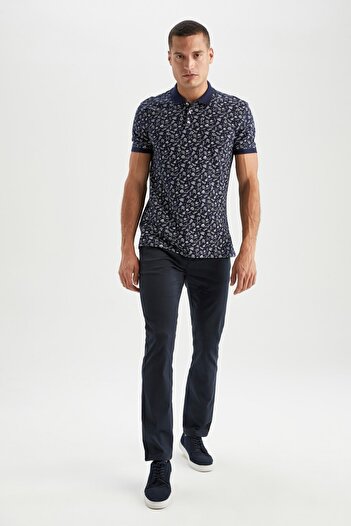 DeFacto Slim Fit Polo Neck Patterned Short Sleeve 100% Cotton T-Shirt