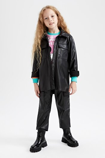 DeFacto Girl's Cargo Fit Faux Leather Trousers