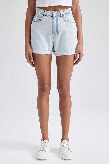 DeFacto Mom Fit High Waist Folded Leg Jean 100% Cotton Shorts A2624ax23sm