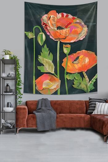 on the clouds Origami Poppy Flower Themed Stain Resistant Fabric Wall Cloth Wall Carpet Tapestry