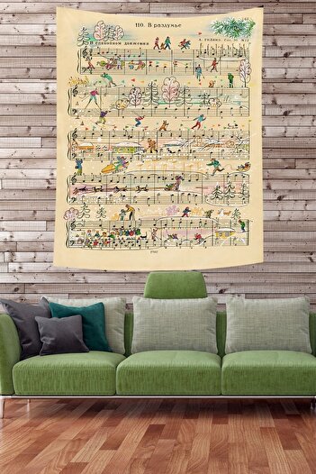 on the clouds Winter Themed Musical Note Stain Resistant Fabric Wall Cover Wall Carpet Tapestry