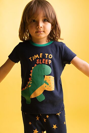 DeFacto Erkek Bebek Desenli Ribana Kısa Kollu Pijama Takımı Z4275a223sp