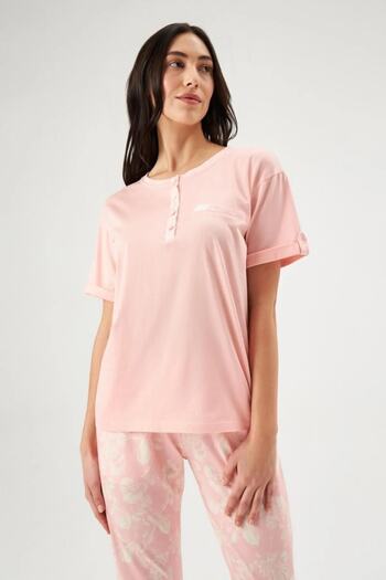 Eros 30650 Salmon Floral Pattern Pajama Set