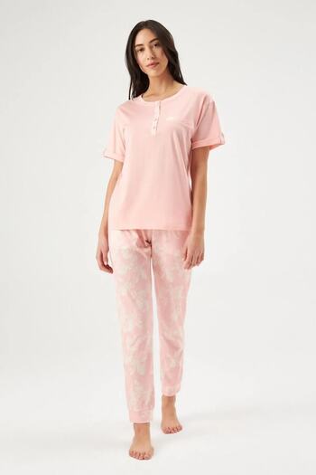Eros 30650 Salmon Floral Pattern Pajama Set