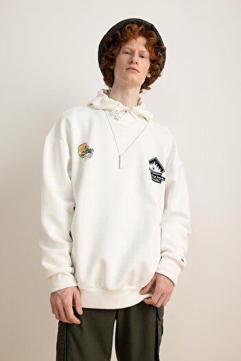 DeFacto Oversize Fit Hooded Printed Sweatshirt