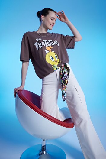 DeFacto Cool T-shirt Warner Bros 100th Anniversary Oversize Fit με εμπριμέ κοντό μανίκι 100% βαμβάκι